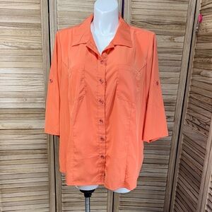 Roaman's Blouse Orange Button-Up Women's Top 3/4 Sleeve Collar Plus Size 24W